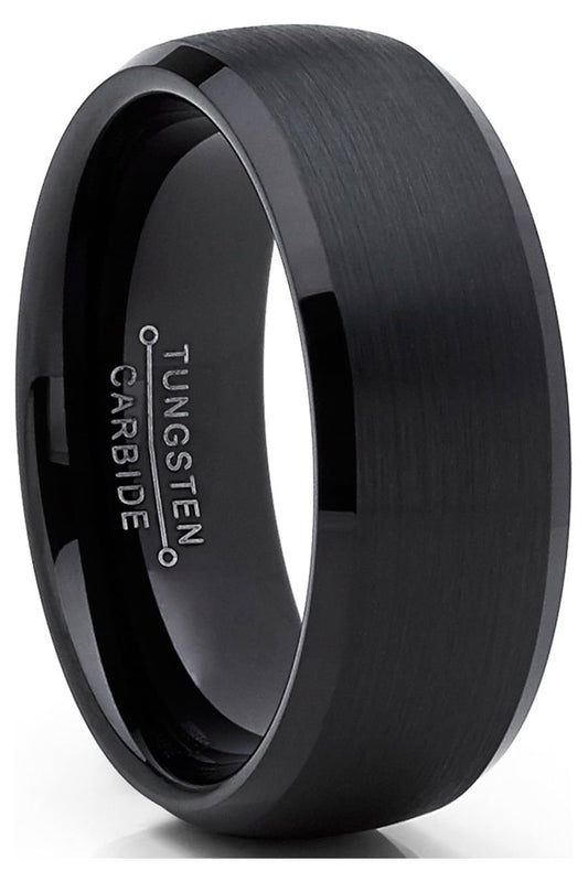 Men'S Solid Black Tungsten Wedding Band Ring Dome 8MM Comfort-Fit